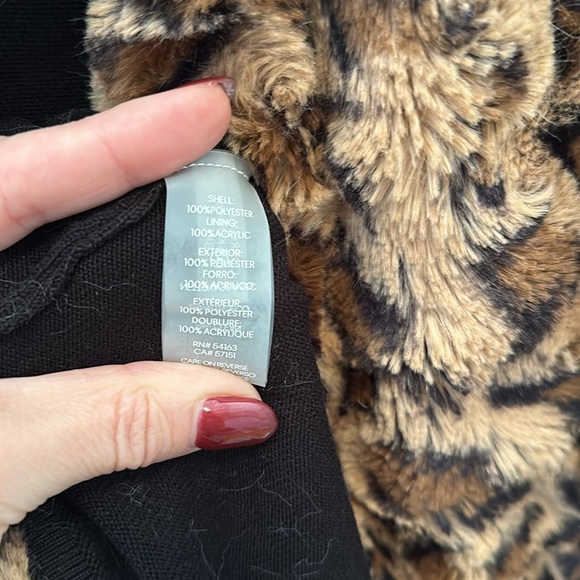 Calvin Klein Cropped Leopard Faux Fur Coat Jacket Sweater - Picture 5 of 9